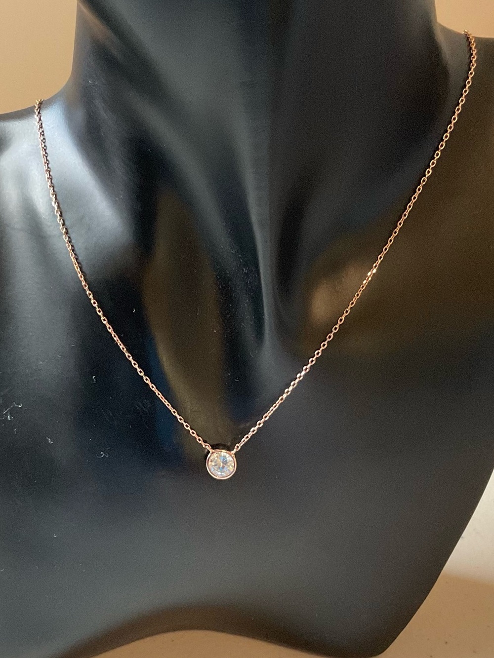 Sterling Silver w/Rose Gold Vermeil Rhinestone Necklace